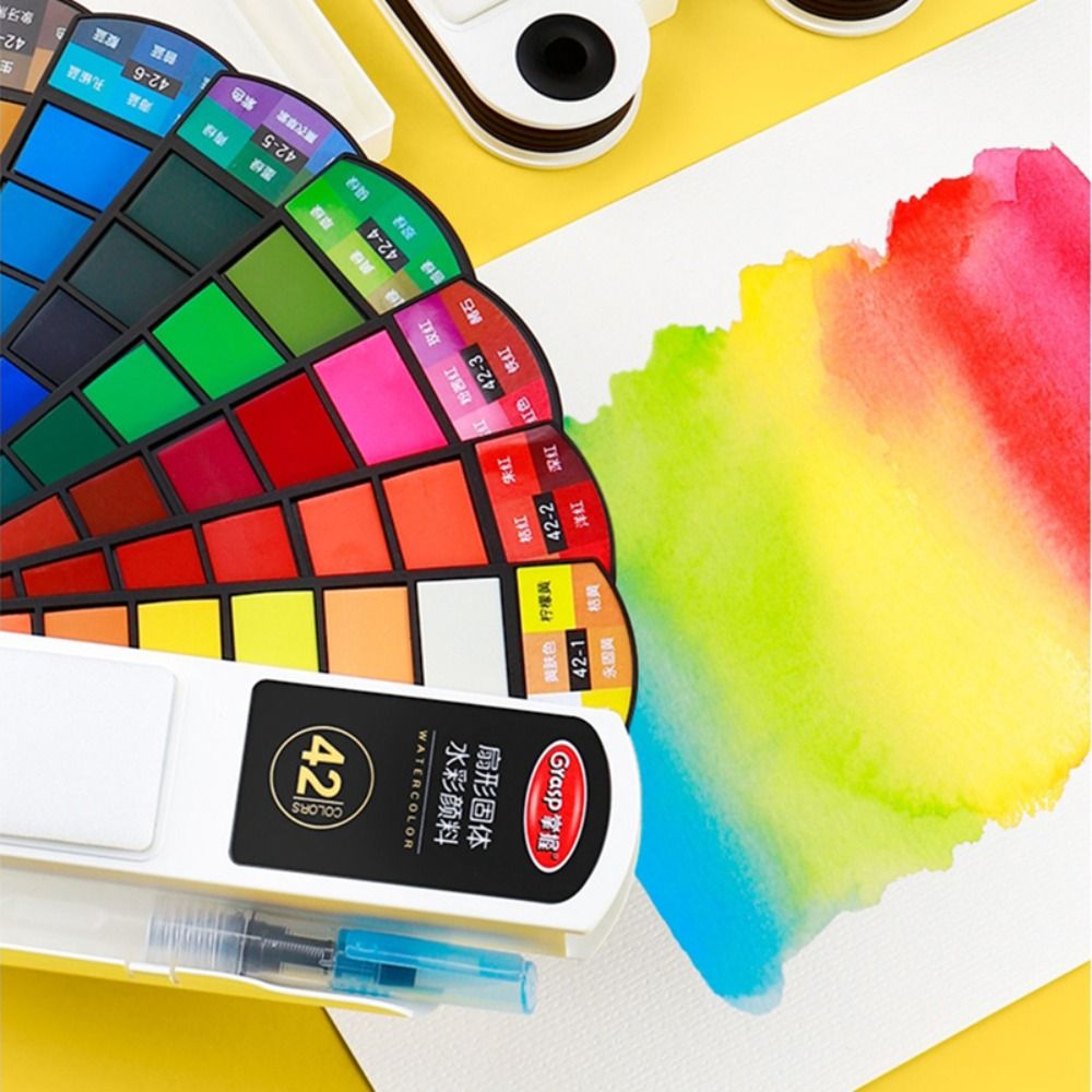 Watercolor Paint Set Solid Pigment - ชุดสีน้ำแบบพับได้ 18/24/36/42 สี เม็ดสีน้ำแบบแข็ง พร้อมพู่กันและปากกา ชุดสีสำหรับวาดภาพ