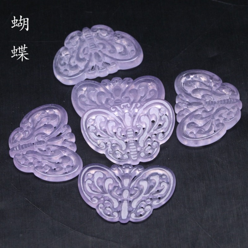2 PC หยกสีม่วงธรรมชาติ Hollow  - Beading บทวิจารณ์และราคา