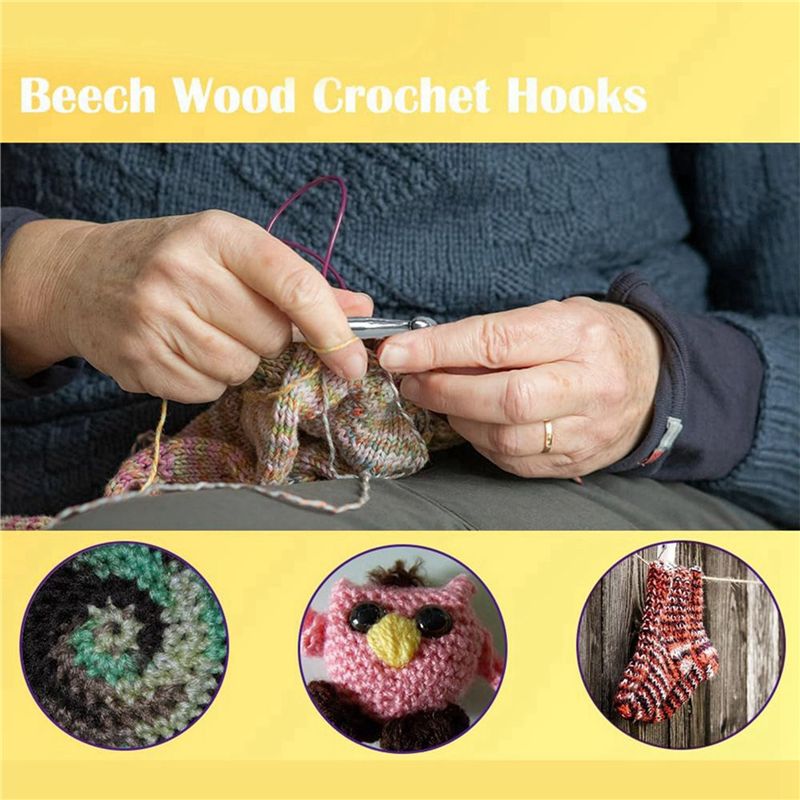 ชุดเข็มโครเชต์ไม้ ABJI 40 ชิ้น - Wooden Crochet Hooks Ergonomic Handle บทวิจารณ์และราคา