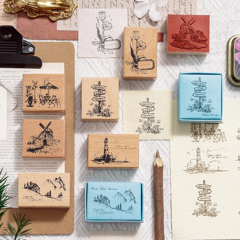 ตรายางไม้สไตล์วินเทจ ลายทิวทัศ - Scrapbooking บทวิจารณ์และราคา