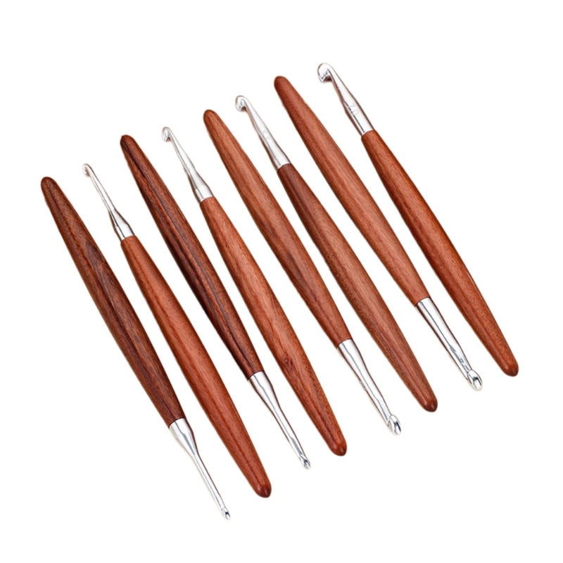 F68E 8 ชิ้นไม้ถักโครเชต์ตะขอกล - Wooden Crochet Hooks Ergonomic Handle บทวิจารณ์และราคา