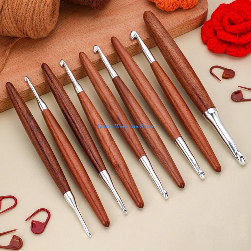 F68E 8 ชิ้นไม้ถักโครเชต์ตะขอกล - Wooden Crochet Hooks Ergonomic Handle บทวิจารณ์และราคา